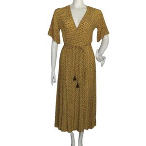 FAITHFULL THE BRAND Dress, 8, True Wrap, Short sleeves, Yellow/Floral print